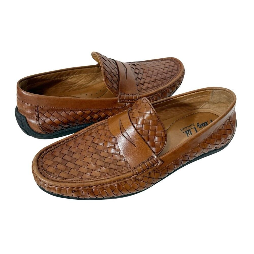 Flag Ltd Nappa Glove Men's Brown Woven Leather Driver Penny Loafers Size 11